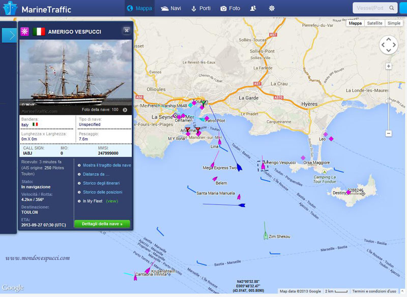 nave scuola amerigo vespucci arrivo tolone