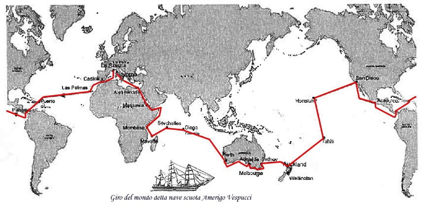 cartina itinerario giro del mondo nave scuola amerigo vespucci